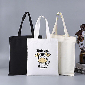 Túi tote vải thô canvas pilu in hình bò sữa Thời trang AOMIVN