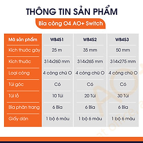 Bìa Còng O4 Switch ON AO+, Nhựa PP/ A4, 4 Nhẫn O, Kèm Bộ Phân Trang và Túi Sơ Mi Lỗ, (25/35/50 mm)