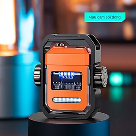 Quẹt sạc điện type C Vinetteam kèm đèn pin plasma 3 chế độ con quay spiner chống nước chống gió hiển thị pin - hàng chính hãng