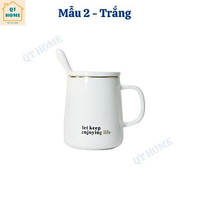 Ly Sứ Có Nắp, Cốc Sứ Có Nắp Và Thìa/Muỗng Mẫu Be Loved, Quà Tặng 8-3, Dung Tích 420mL
