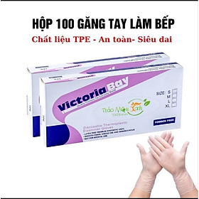 Mua Hộp 100 găng tay cao su TPE Victoria Bay  bao tay siêu dai dùng 1 lần làm bếp nấu ăn vệ sinh