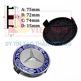 Logo chụp mâm, ốp lazang bánh xe ô tô Mercedes Benz cao cấp MBZ75: Đường kính 75MM