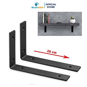 Bộ 2 giá treo chữ L 20cm, ke chữ L bằng thép phủ sơn tĩnh điện màu đen, kèm phụ kiện vít tắc kê