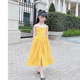 Váy dự tiệc bé gái - Vàng+tag Hoa - Size : 13-16kg