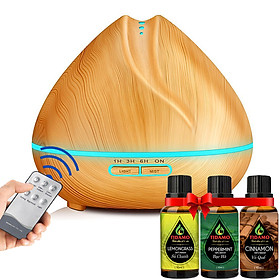 Máy Khuếch Tán Tinh Dầu Cao Cấp Chính Hãng Tặng 3 Chai Tinh Dầu Sả Chanh  Bạc Hà  Quế. Máy Xông Tinh Dầu Chuyên Dụng Có Remote Điều Khiển Từ Xa, Đèn LED 