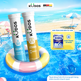 Combo 2 TPBVSK Viên sủi KUDOS BALANCE bổ sung vitamin B & Magie + Viên Sủi KUDOS VITAMIN C 1000MG (20 viên/tuýp)