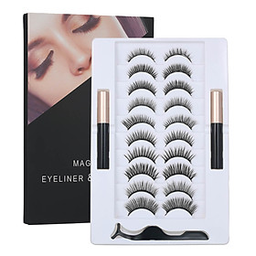 Set 10 cặp mi giả từ tính màu đen và bút kẻ mắt dạng lỏng
