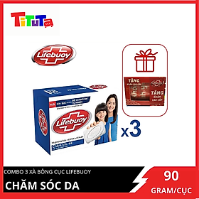 Tặng Khăn COMBO 3 Xà Bông Cục Lifebuoy Chăm Sóc Da Xanh 90gx3