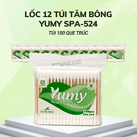 Lốc 12 gói Tăm bông Yumy người lớn thân trúc túi 100 que SPA-524