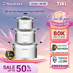 Mua Bộ nồi inox 5 đáy Nagakawa Fuyu NAG1354 (16cm  20cm  24cm) - Hàng chính hãng