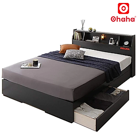 [Kèm Ảnh Thực Tế - Miễn phí vận chuyển & Lắp đặt] Giường ngủ gỗ Công Nghiệp Cao Cấp OHAHA chuẩn Nhật - Black Bed - GC041-02