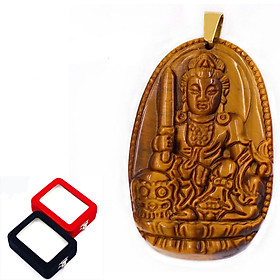 Mặt Phật Văn Thù Bồ Tát đá mắt hổ 3.8cm kèm hộp nhung