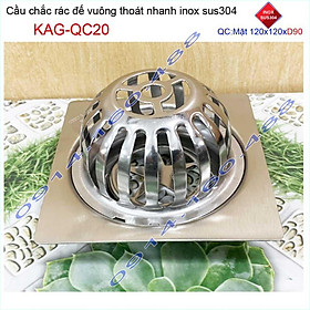 Cầu chắn rác đế vuông 12x12cm D90 KAG-QC20, Phễu thoát nước sân thượng SUS304 ống 9cm thoát nhanh chắn rác tốt