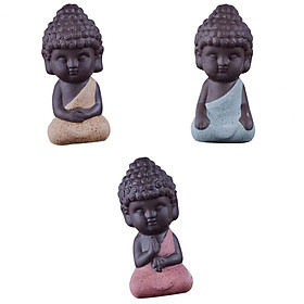 3Pcs Little Monk Buddha Ceramic Statues Holder Tea Pet Home Tea Tray Crafts