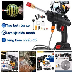 MÁY BƠM ÁP LỰC RỬA XE MÁY ÔTÔ TƯỚI CÂY PHUN THUỐC PIN KHỦNG HÀNG
