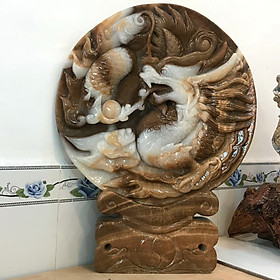 Rồng nhả ngọc đĩa rồng vật phẩm phong thủy quà tặng cao cấp cho gia đình thịnh vượng đường kính 52 cm cân nặng 55 kg ngọc canxide của Việt Nam.DK52Cmx55kgx68