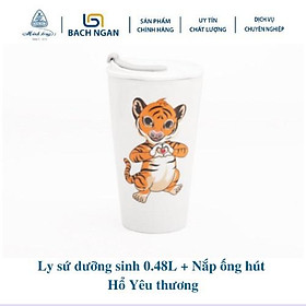 Ly sứ dưỡng sinh 0.48L + Nắp ống hút - Hổ Yêu thương