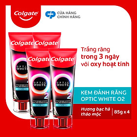 Bộ 4 Kem Đánh Răng Colgate Optic White O2 làm trắng răng đột phá với Oxy Hoạt Tính 85g/ tuýp