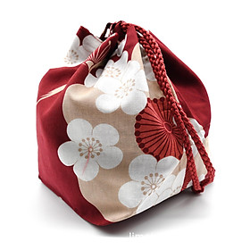Japanese Bag Yukata Makeup Coin Purse Home Lunch Bag Totes Pouch Wine Red