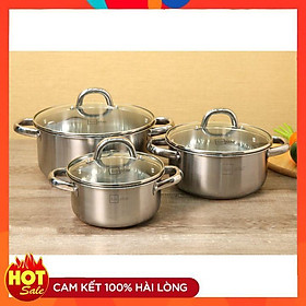  Bộ 3 nồi inox 3 đáy nắp Inox 