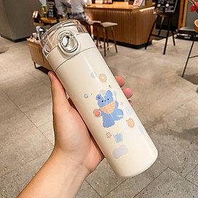Mua Bình Giữ Nhiệt Trong Suốt Có Nắp Chống Tràn Họa Tiết Dễ Thương 400ml