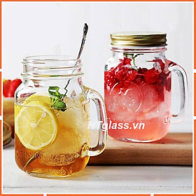Mua Bình trà sữa thủy tinh có quai 450ml nắp màu ngẫu nhiên
