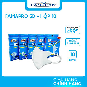 [HỘP - FAMAPRO 5D MASK] - Khẩu trang y tế kháng khuẩn 3 lớp Famapro 5D Mask (10 cái/ hộp) - COMBO 5 HỘP