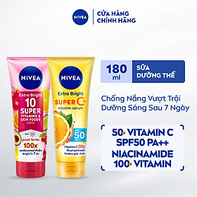 Bộ 2 Tinh Chất Dưỡng Thể NIVEA Vitamin Sáng Da: Vitamin Super C+ và 10X Super Vitamins & Skin Foods (180 ml) - 93767+98448