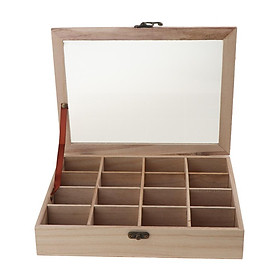 Top Glass 16 Slots Jewelry Case Storage Box Wooden Organizer Case Unfinished