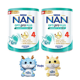 Bộ 2 lon Sữa bột Nestlé NAN OPTIPRO PLUS 4 800g/lon với 5HMO Giúp tiêu hóa tốt + Tăng cường đề kháng + Tặng Gấu bông bé rồng dễ thương - Bé 2-6 tuổi