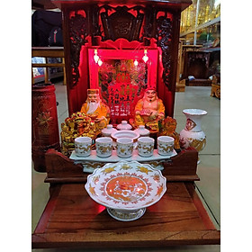 Mua Bàn Thờ Thần Tài Ông Địa giá rẻ đẹp gỗ Xoan màu sậm ngang 42   cao 60   Bộ Combo Bàn thờ Thần Tài Ông Địa 11 món - Đồ Thờ Thắng Duyên Đại Phát