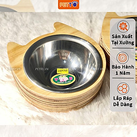 Bát ăn cho chó mèo bằng GỖ + INOX an toàn cho thú cưng, dễ dàng THÁO RỜI vệ sinh, chống xê dịch CT009
