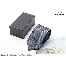 Cà Vạt Nam Bản Trung 7Cm Hàn Quốc Cao Cấp, màu ghi họa tiết - Tặng kèm hộp