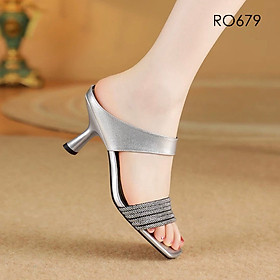 Dép nữ quai ngang đính hạt, gót nhọn ROSATA RO679 - 6p - Đen, Bạc - BKSTORE