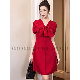 Đầm đỏ tay nơ NGADO , đầm đỏ , đầm kiểu Nữ , đầm dự tiệc , công sở