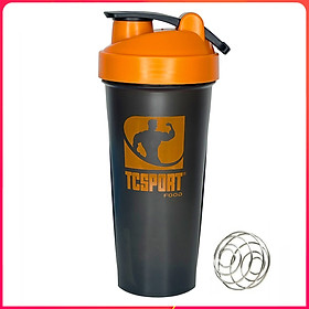 Bình lắc Shaker pha sữa cho người tập GYM hiệu TCSPORTFOOD - Bình nước thể thao Shaker 600 ml - Bình đen nắp cam