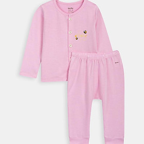 Bộ dài tay cài thẳng màu hồng hoạ tiết ong vàng Boube cho bé - Chất liệu Petit thoáng mát từ 0 đến 24 tháng