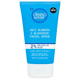 Tẩy da chết Superdrug Deep Action 2% Salicylic Acid Anti Blemish & Blackhead Facial Scrub 150ml