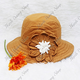 Mũ rộng vành nữ gắn hoa 9 cánh dễ thương, vành rộng 7cm, chất liệu vải cotton oát cao cấp oát mềm mại - Hạnh Dương