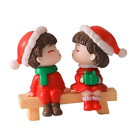 2Pcs Christmas Couple Figurines Miniature Figurine for Wedding Birthday Xmas