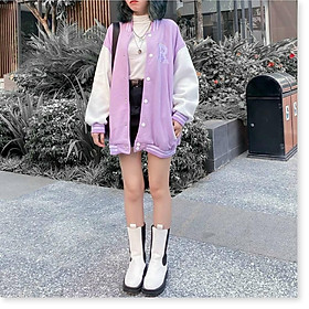 Áo cardigan nữ form rộng in họa tiết chữ R dễ thương Fashion