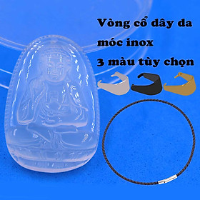 Mặt dây chuyền Phật A di đà mã não trắng 3.6 cm kèm vòng cổ dây da đen + móc inox trắng, Phật bản mệnh, mặt dây chuyền phong thủy
