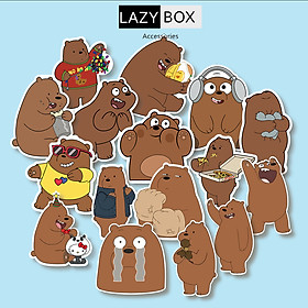 Bộ sticker chống thấm nước trang trí mũ bảo hiểm, laptop chủ đề 3 chú gấu we bare bears ( từ 10-16 hình)