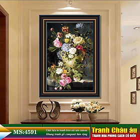 Tranh hoa treo tường phong cách cổ điển Châu âu. Tranh in trên chất liệu vải canvas cao cấp, khung gỗ composit. MS 4591