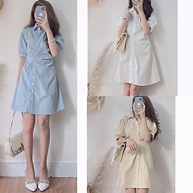 Đầm sơ mi nhún eo sang chảnh, Váy công sở mùa thu 3 màu siêu hot