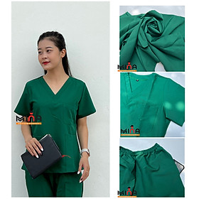 Bộ scrubs bác sĩ, quần áo y tế phẫu thuật - Màu xanh lá - Vải cotton co giãn
