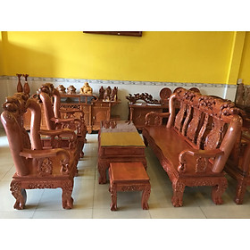 Mua Bộ bàn ghế chạm đào mặt liền gỗ hương đá 6 món tay 12