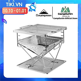 Bếp nướng than than hoa inox Campingmoon MT35 đồ cắm trại du lịch dã ngoại xếp gọn có túi kèm theo dùng 8-10 người ăn A015