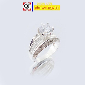 Nhẫn nữ bạc 925 ổ cao gắn kim cương nhân tạo phong cách hàn quốc trang sức Bạc Quang Thản-QTNU15