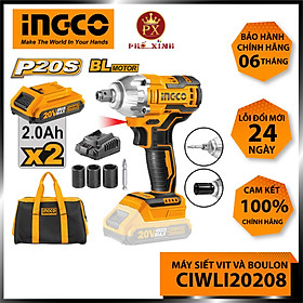 Mua Máy siết vít và siết bu lông (bulong) dùng pin INGCO CIWLI20208 (gồm 2 pin +1 sạc) motor không chổi than brushless
